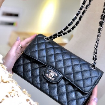 샤넬 CHANEL 클래식백 캐비어 램스킨 금장 은장 23cm