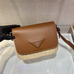 프라다 PRADA 가죽 트리밍 라피아 숄더백 크로스백  1BD243