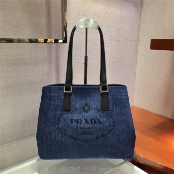 프라다 PRADA 린넨 블렌드 가죽 토트백 1BG356