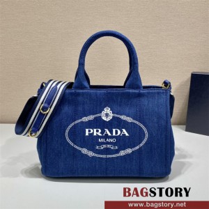 프라다 카나파 데님 프린트 토트백 1BG439