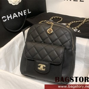 샤넬 CHANEL 캐비어 미니 백팩 화이트 금장 AS0004