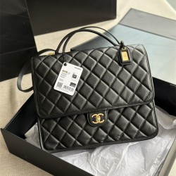 샤넬 CHANEL  페이턴트 카프스킨 골드 메탈 블랙 라지 백팩  AS3662