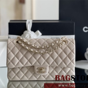 샤넬 CHANEL 클래식백 캐비어 램스킨 금장 은장 25cm