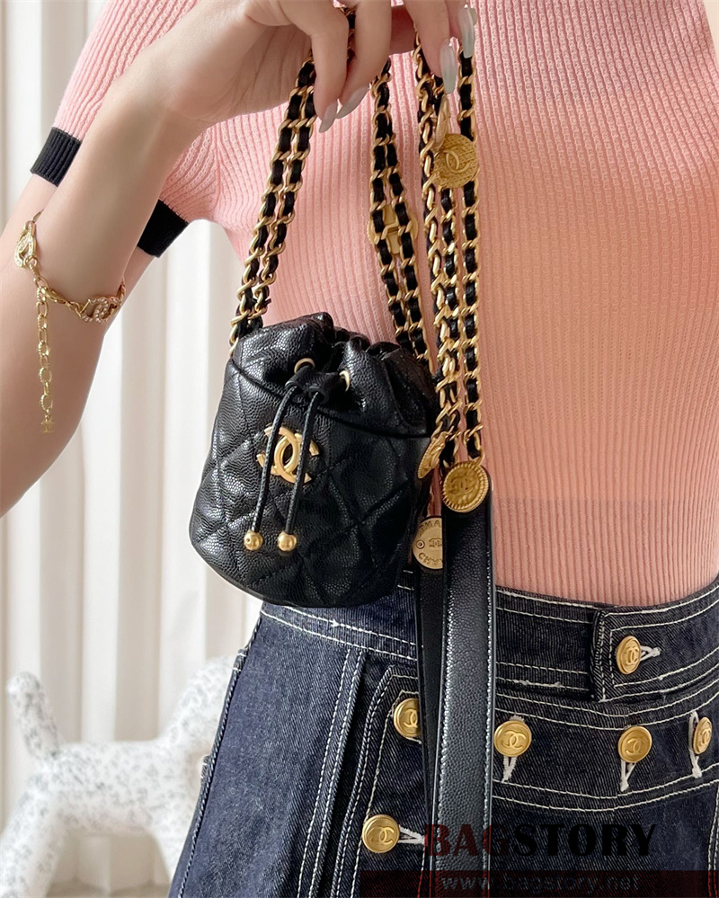 샤넬 CHANEL 금장 미니 체인 버킷백 AP2859