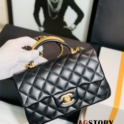 샤넬 CHANEL 뉴미니 탑핸들 램스킨 금장 플랩백