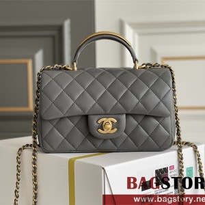 샤넬 CHANEL 뉴미니 탑핸들 램스킨 금장 플랩백