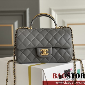 샤넬 CHANEL 뉴미니 탑핸들 램스킨 금장 플랩백