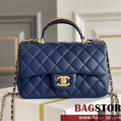 샤넬 CHANEL 뉴미니 탑핸들 램스킨 금장 플랩백