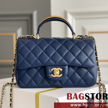 샤넬 CHANEL 뉴미니 탑핸들 램스킨 금장 플랩백