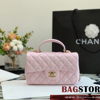 샤넬 CHANEL 뉴미니 탑핸들 램스킨 금장 플랩백 AS2431