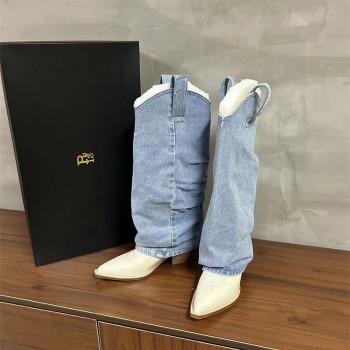 R13 알써틴 여성 미드 카우보이 부츠 굽5.5CM