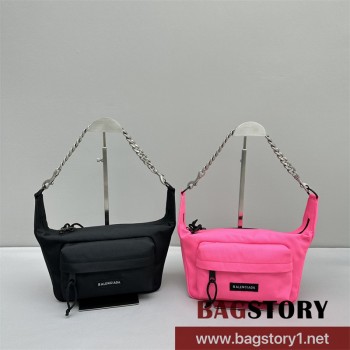 발렌시아가 BALENCIAGA RAVER 미디엄 체인백 플루오 핑크  벨트백