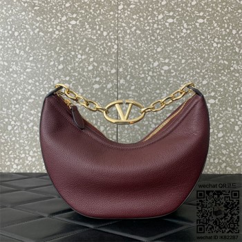 발렌티노 Valentino 브이로고 문 스몰 소프트 그레인 송아지 가죽 체인 호보 백