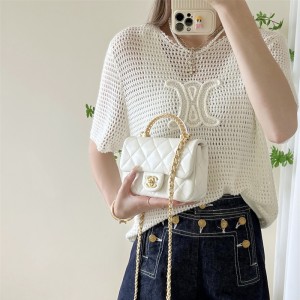 샤넬 CHANEL 뉴미니 탑핸들 램스킨 금장 플랩백