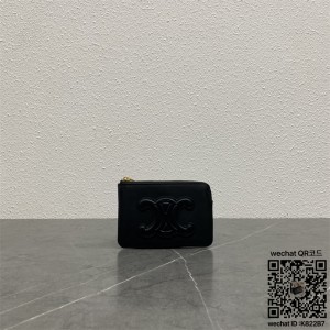 셀린느 CELINE 퀴르 트리옹프 동전 & 카드 파우치 - 부드러운 카프스킨 탠 100663