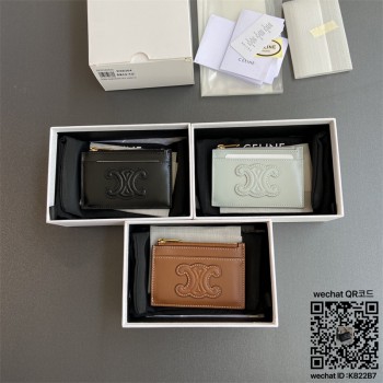 셀린느 CELINE  지퍼 카드 지갑 - 트리옹프 캔버스 & 램스킨