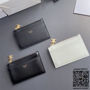 셀린느 CELINE  트리옹프 참 지퍼 카드 지갑 - 그레인 카프스킨