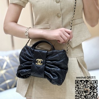 샤넬 미니 보우백 CC로고 체인 램스킨 블랙 골드 AS5849