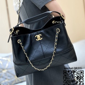 샤넬 25A 공방 체인 호보백 라지쇼퍼백 블랙 카프스킨 AS5634