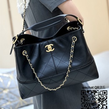 샤넬 25A 공방 체인 호보백 라지쇼퍼백 블랙 카프스킨 AS5634