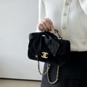 샤넬 뉴미니 플랩백 트위드 벨벳 실크리본 AS5875