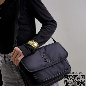 입생로랑 YSL 생로랑 나일론 니키 크링클 레더 미디움 숄더백 28cm 633158