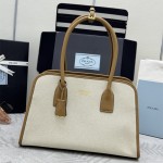 프라다 린넨 레더 트리밍 미디움 토트백 1BG572