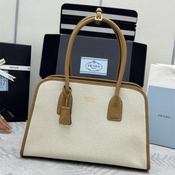 프라다 린넨 레더 트리밍 미디움 토트백 1BG572