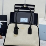 프라다 린넨 레더 트리밍 미디움 토트백 1BG572