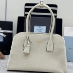 프라다 린넨 레더 트리밍 미디움 토트백 1BG572