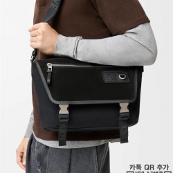 로에베 블랙 Flex 미디엄 캔버스 스웨이드 메신저백
