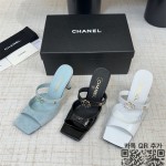 샤넬 까멜리아 CC로고 뮬 샌들 힐 화이트 여성 슬리퍼