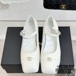 샤넬 CC 로고 메리제인 플랫 레더 발레리나 슈즈